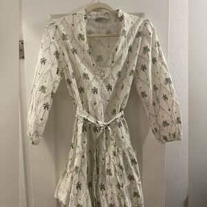 Zara Cream Palm Print Long Sleeve Dress